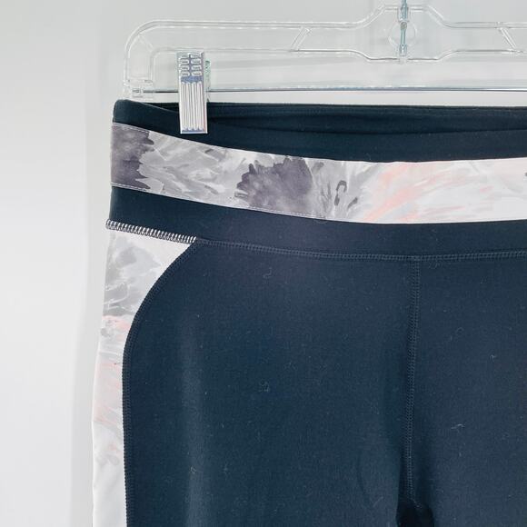 Fila Black White Marble Trim Athletic Crop Stretch Yoga Capri Leggings Pants M - Picture 2 of 11